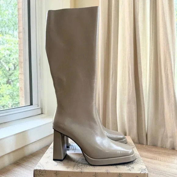 New Jeffrey Campbell Maximal Tall Boots Heeled Knee High in Taupe Brown Tan 8 - Picture 5 of 14